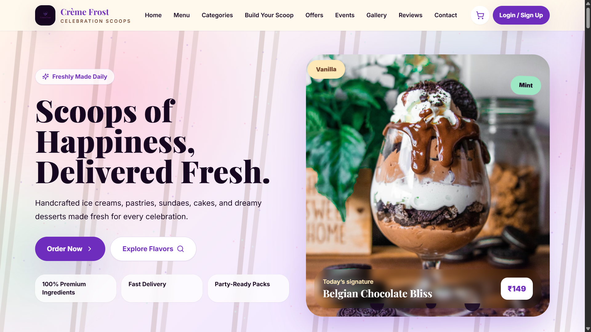 Creme Frost website mockup