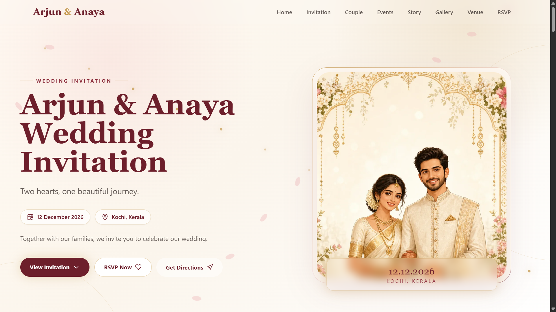 Arjun & Anaya Wedding Invitation website mockup