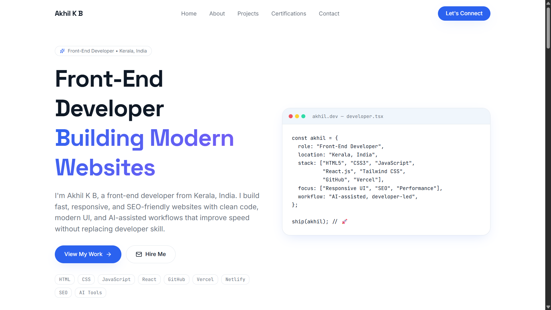 Portfolio website mockup